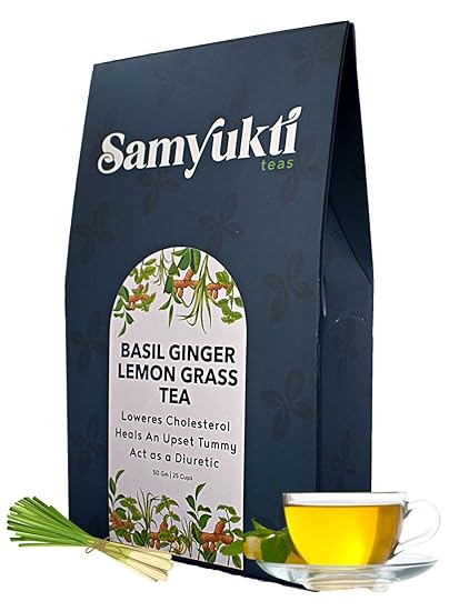 SAMYUKTI Herbal Basil Ginger Lemongrass Tea | Boosts Immunity | Cures cold and Cough | Lowers cholesterol | 50 Gm (25Cups)