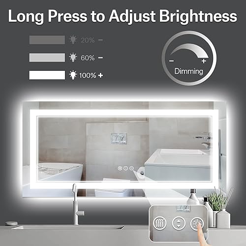 Miniatura 113 de Espejo de baño LED de 40 x 32 pulgadas, luz frontal y retroiluminada, antiniebla, regulable, espejo de tocador iluminado con memoria, espejo LED