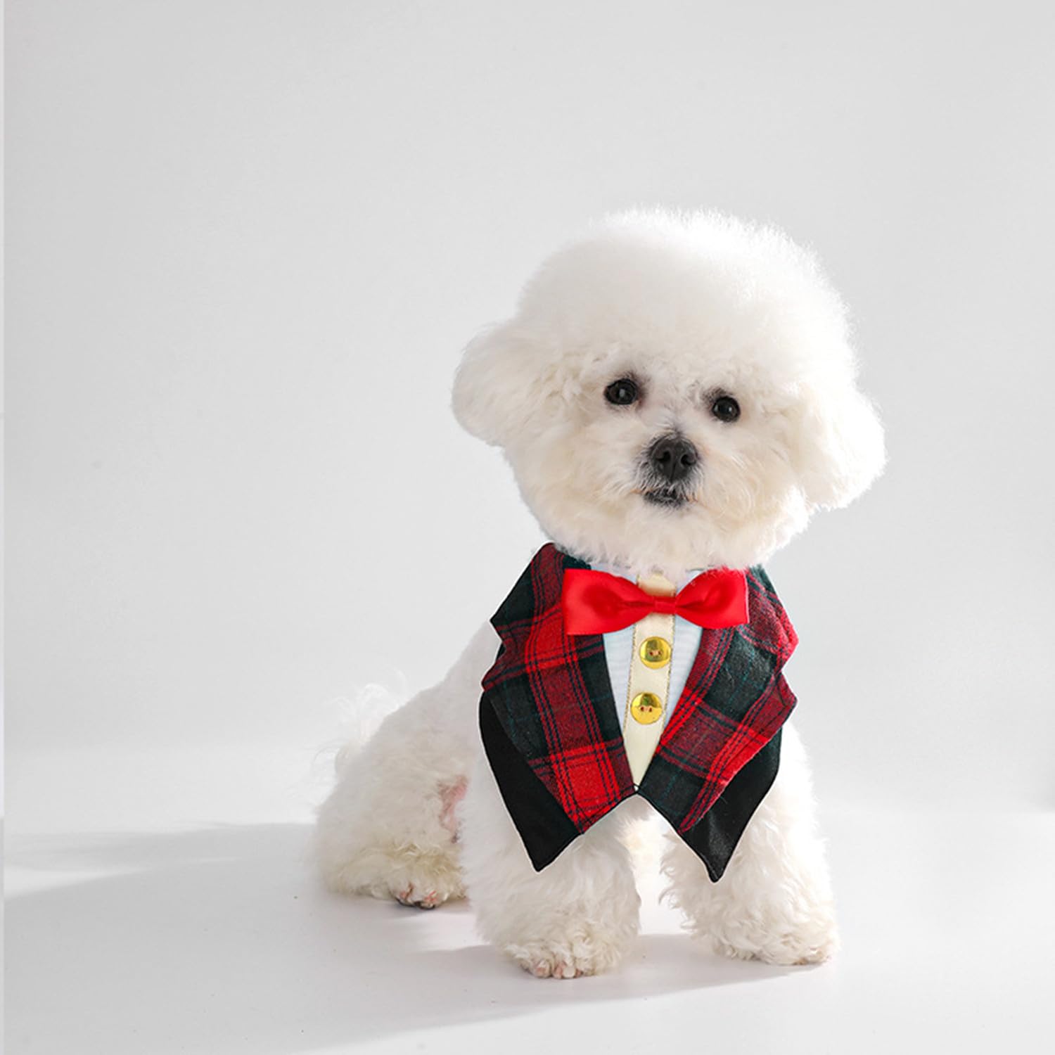 Small Dog Tuxedo Bandana,Formal Dog Wedding Bib Kerchief Adjustable Dog Valentines Bowtie Scarf Party Tux for Cat Puppy Small Dog_M(Red) - Image 3
