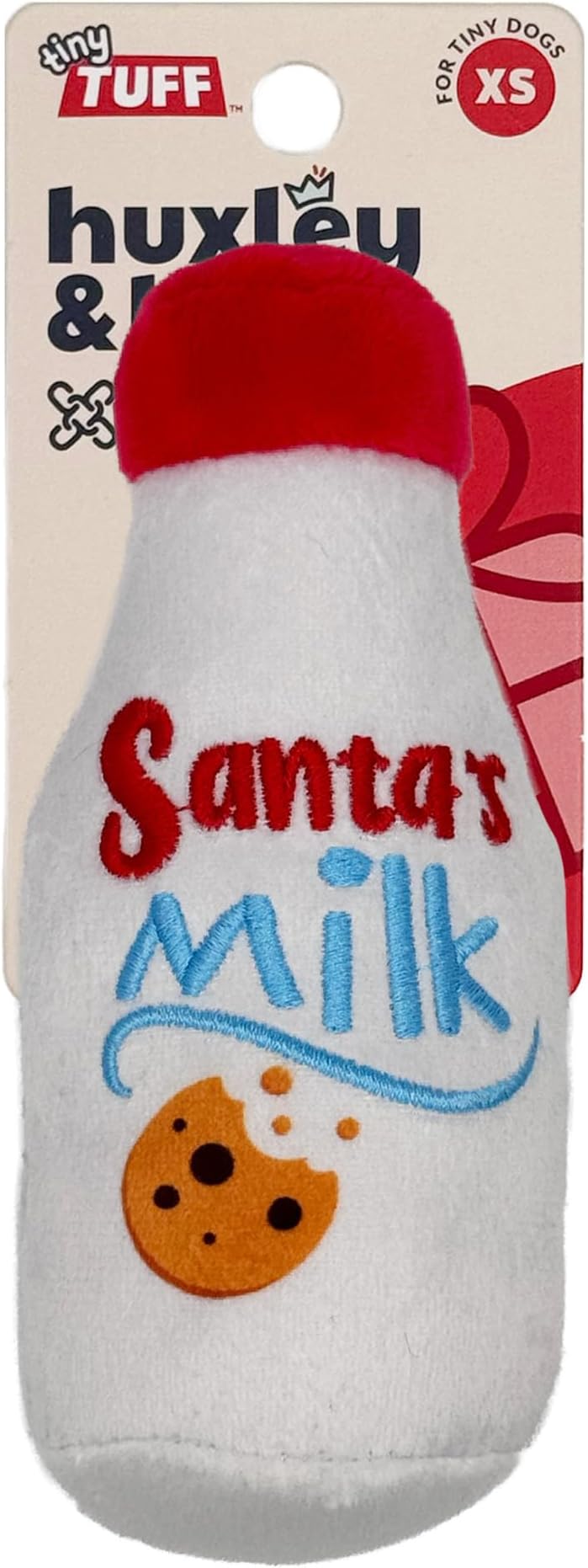 Huxley & Kent Funny Dog Toy w/Squeaker – Holiday Power Plush Squeaky Dog Toys for Small Dogs – Durable Small Stuffed Animal for Indoor Play & Fetch - Tiny Tuff Santa's Milk