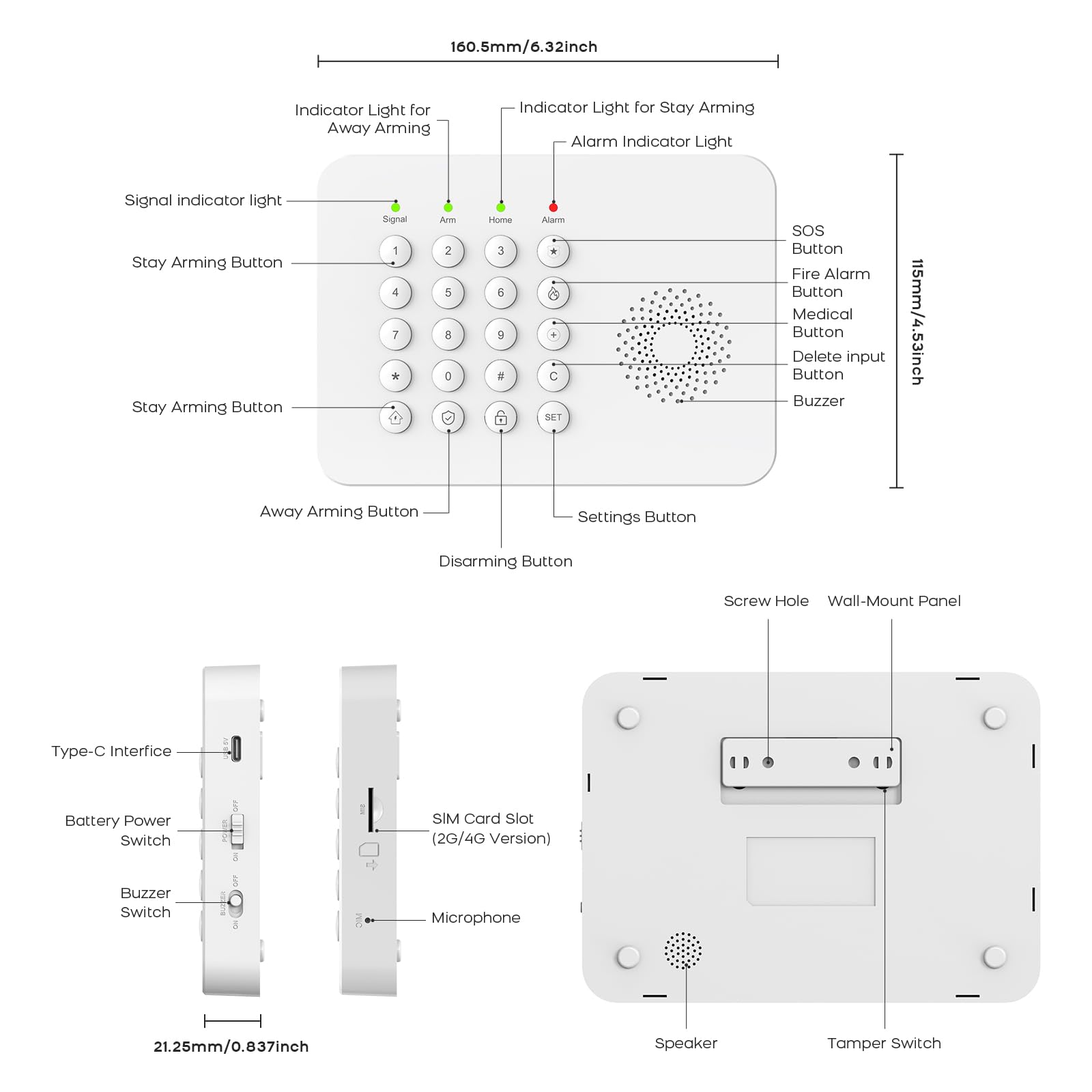 PGST Sistema de alarma para casa,kit inalámbrico, WiFi, 4G GSM, Admite Alarma de conexión SMS/App Push, 100 zonas, aplicación Smart Life (Tuya),compatible con Google Home y Alexa