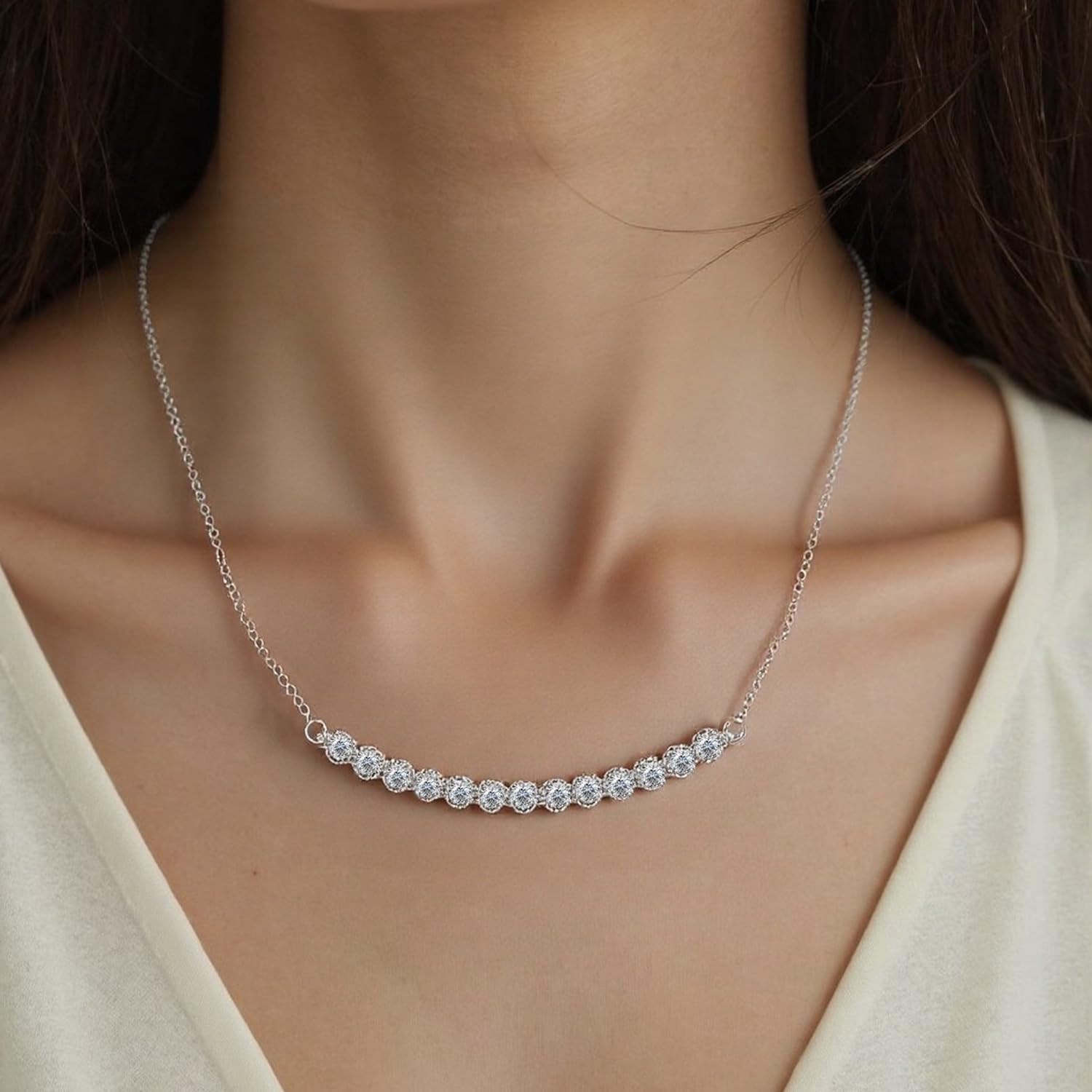 FEIKFEIZ Collana in moissanite per donna, in argento 925 placcato in oro bianco 18K, 0,5 CT con 13 diamanti in moissanite coltivata in laboratorio, pendente in argento, regalo di gioielli.