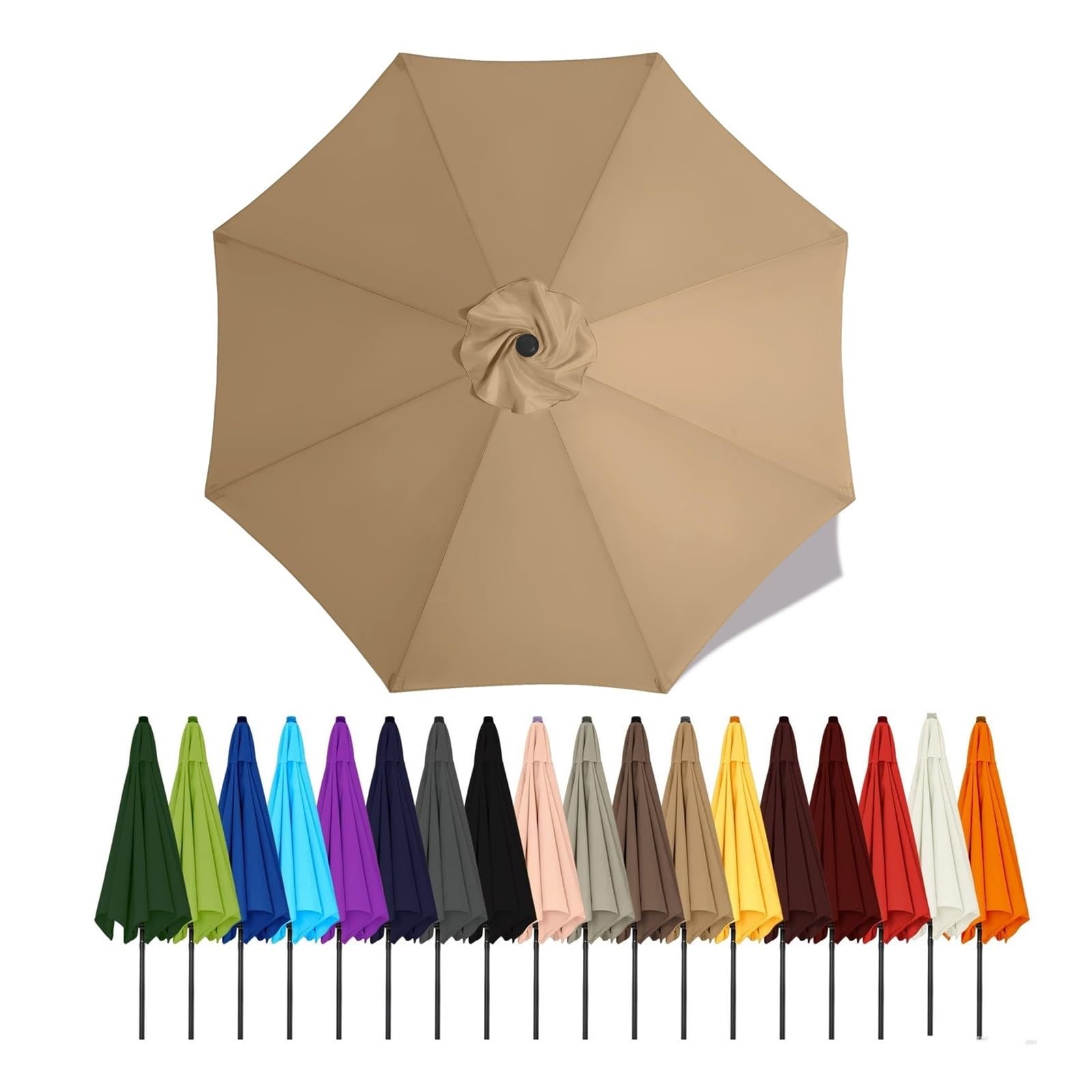Duchunsheng Replacement Canopies Parasols 6 Rib/8 Arms Blue Gray Green White Umbrella Canopy 2 2.5 2.7 3 4M Waterproof Anti-UV Sun Umbrella Parasol Cover Outdoor Patio Garden(Khaki,2m - 6Ribs)