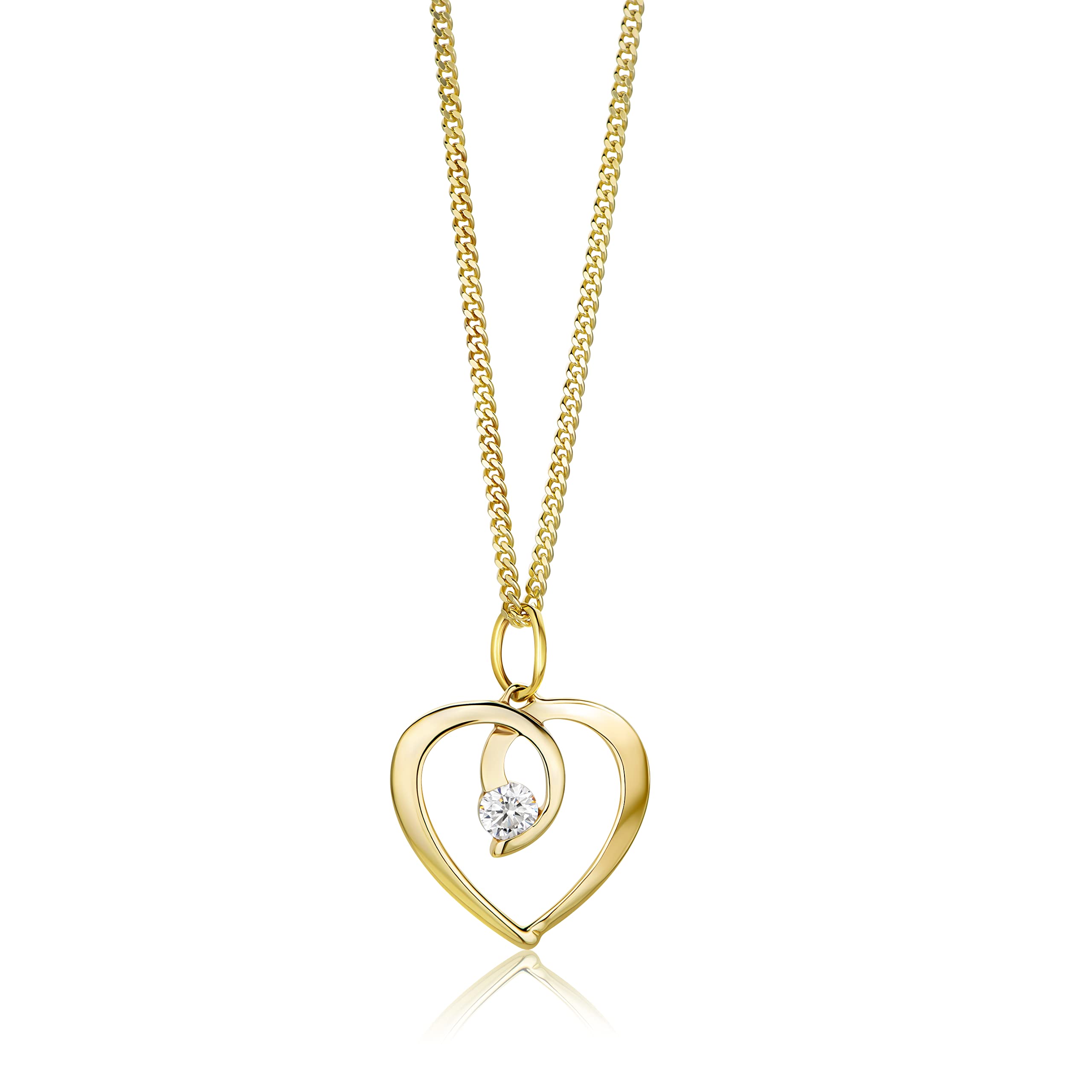 OROVI Damen Goldschmuck Herzförmiger Anhänger aus 9 Karat (375) Weißgold/Gelbgold mit Zirkonia Brillantschliff Herzanhänger inklusive kostenloser Silberkette (45 cm)