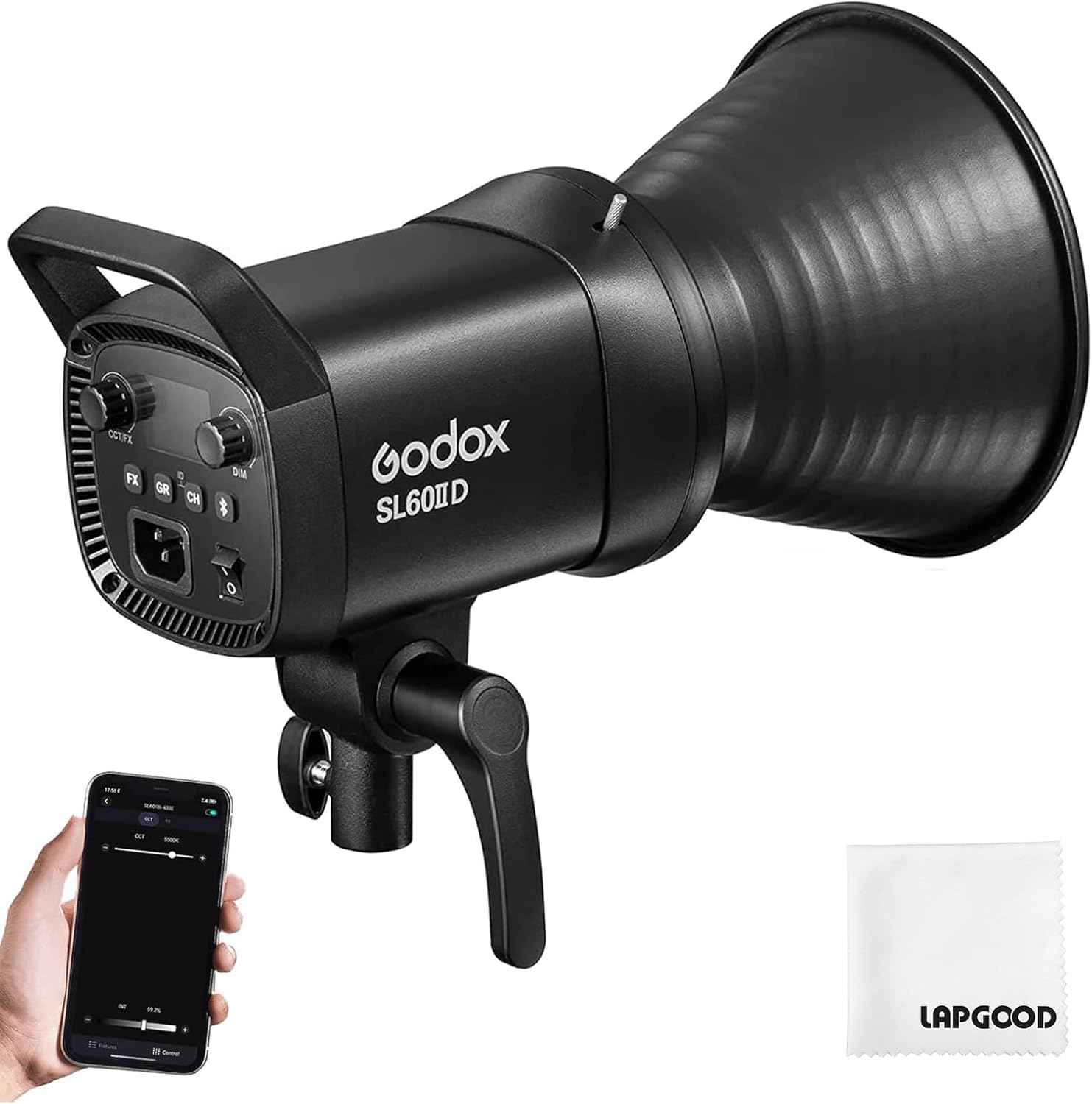 Godox SL60IID SL60W Update 70W LED Video Light, 18600Lux@1M 5600K COB LED Continuous Light, Bluetooth App&2.4G Wireless Remote Control 8 Built-in Fx Effects, TLCI/CRI 97+/96+Bowens Mount Studio Light