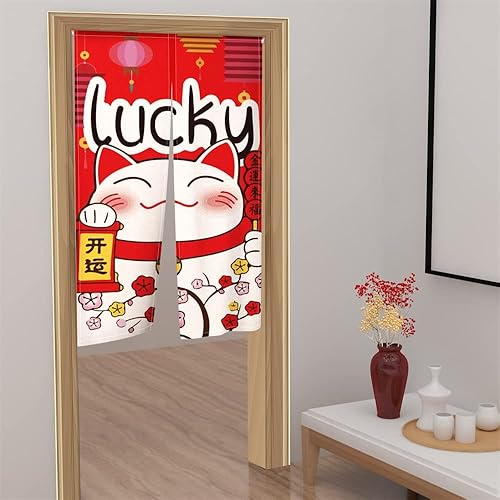Miniatura 4 de Red Lucky Cat Noren - Cortina japonesa estilo chino para puerta, tapiz de entrada, cortina de puerta de Feng Shui, 33.5 x 59 pulgadas