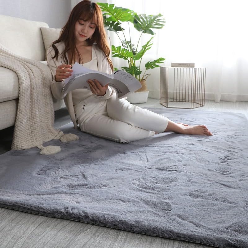 Amazelo Cart Shaggy Floor Carpets for Living Room, Elegant Bed Side Runner, Modern Carpets for Bedroom, Drawing Room, Kids Room, Soft Sofa Carpets for Living Room [Size 5x7 feet, Color Steal Grey]