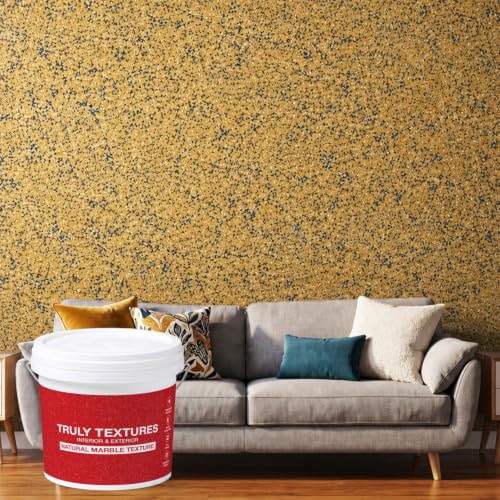 Image of Marble Texture Paint, 3D Designer Stone and Granite Luxury Finish, Washable Water Resistant Acrylic Emulsion, Interior Exterior Ready to use (Yellow - Black)