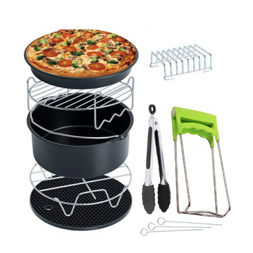 7 Pollici Accessori Per Friggitrice Ad Aria 8 Set Kit Adatto A Tutte Le Friggitrici Ad Aria 3,5-5,8 Qt Con Fusto Per Torta, Teglia Per Pizza, Tappetino in Silicone, Supporto, Griglia A Doppio Strato