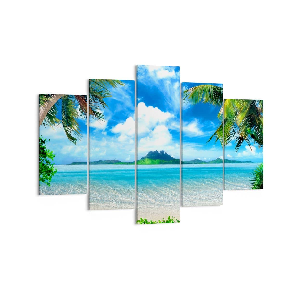 Lienzos decorativos 150x100cm Cuadro Sobre Lienzo Moderno Playa vacaciones isla palma Grande XXL Dormitorio Cuadros Pared Tríptico 5 Piezas Cuadros Decoracion Salon Wall Art Prints EA150x100-2528