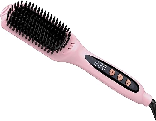 Cepillo alisador de cabello con calefacción FOCALA - Cepillo alisador de pelo iónico negativo de cerámica para alisar el cabello de las mujeres,