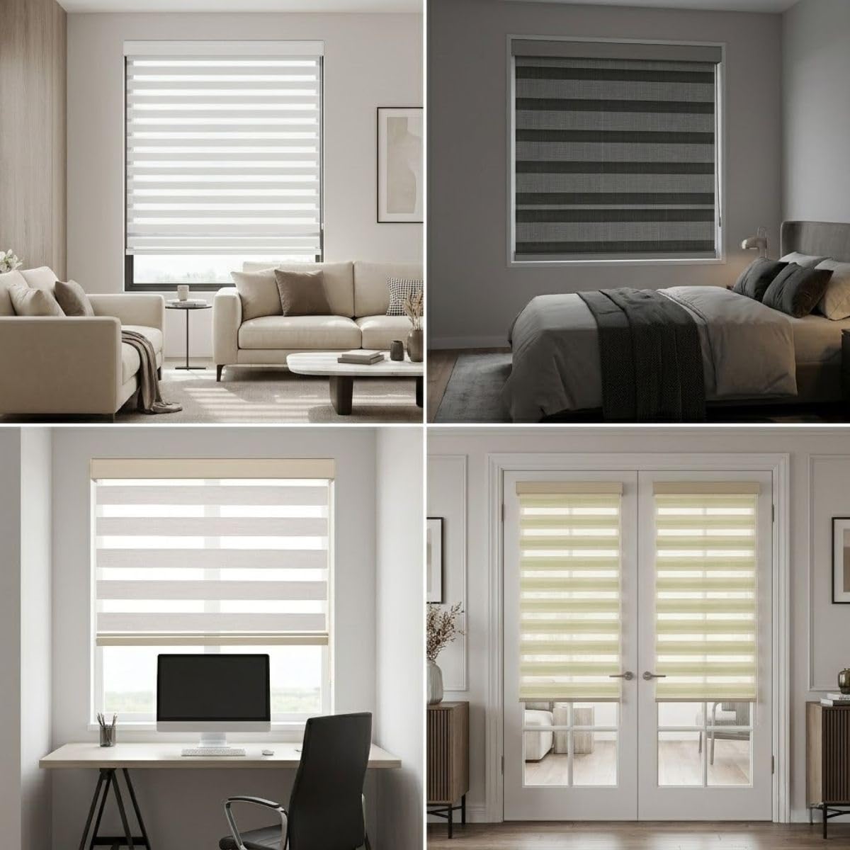 Store Double Enrouleur Jour Nuit avec Perçage et Tissu Anti Chaleur | Store Zébré pour Balcon ou Porte, Rideau Tamisant, Protection Soleil, Naturel, 33x213 cm, 41x213 cm(Blanc,W30cmxH122cm)