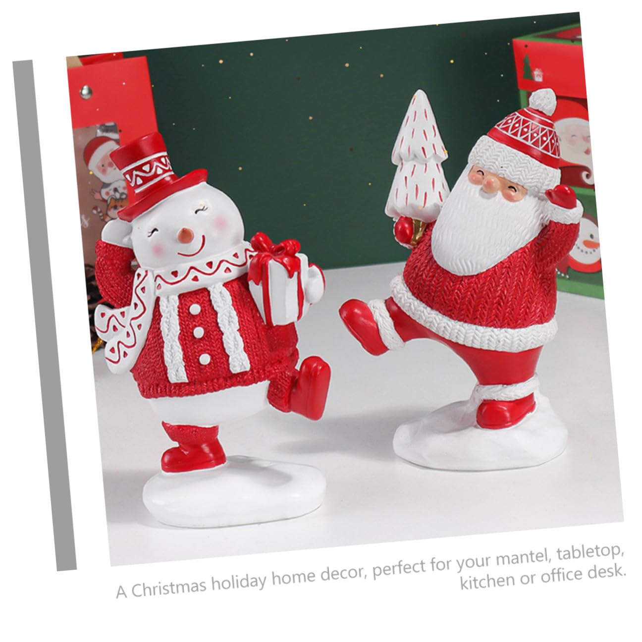 Lurrose Statuina di Babbo Natale Statuina di Pupazzo di Addobbi Natalizi Decorazioni Natalizie Ornamento in Resina Ornamento da Tavolo Decorazione per Feste di Natale