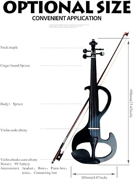 Black Electric Violin Maple Spruce Wooden Violin with Ebony Code