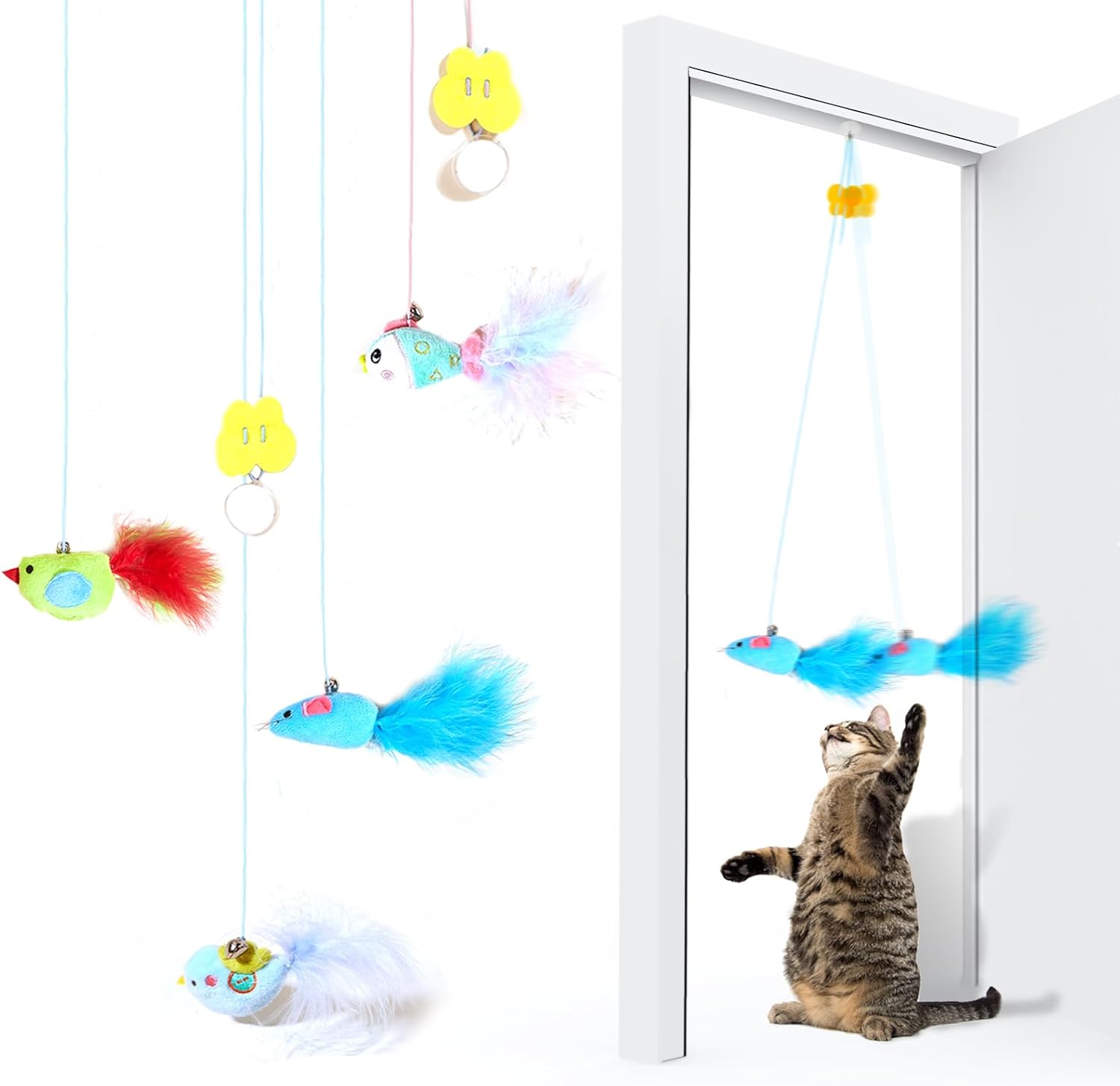 Indoor Cat Hanging Toys,4 Packs of Retractable Cat Exercise Toy Rope