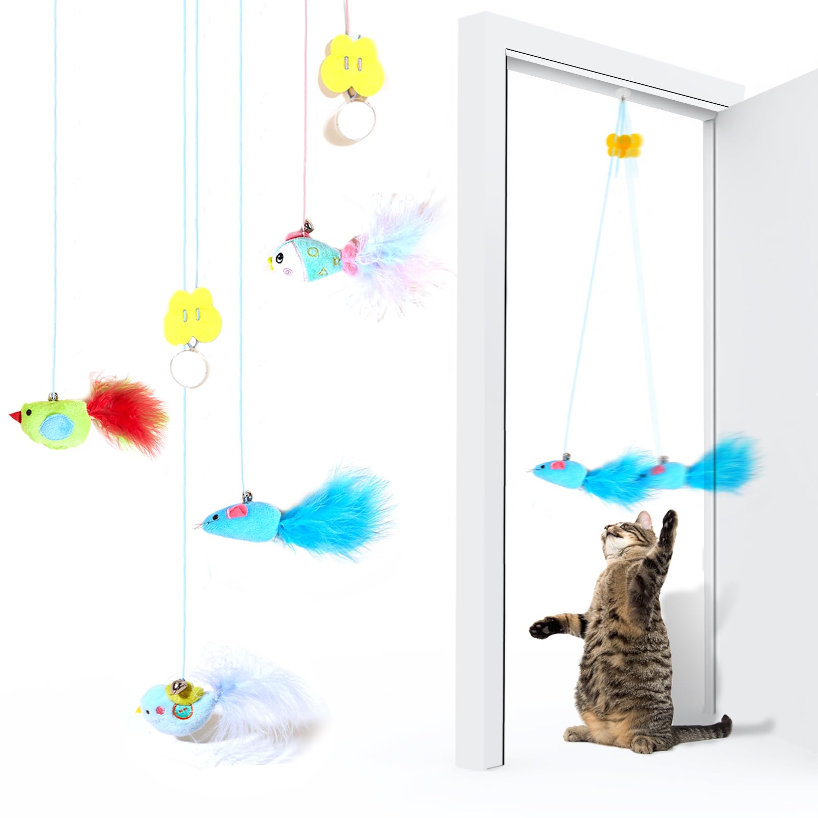 Sobirdos Indoor Cat Hanging Toys, 4 Packs of Retractable Exercise Toy ...