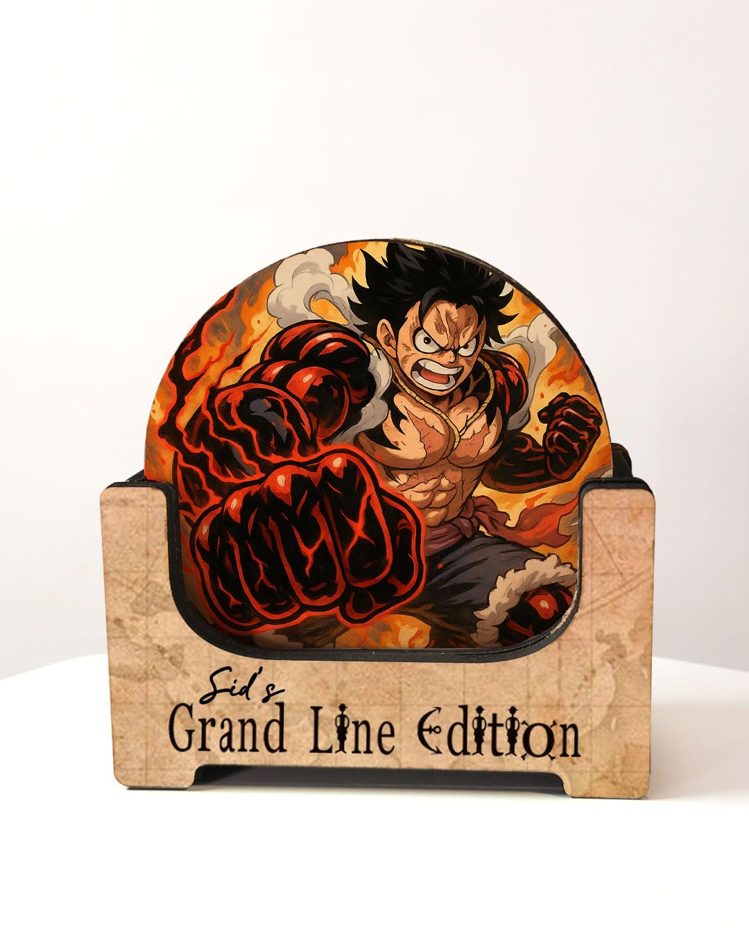 Anime Gifts Inspired Coaster Set (6-Piece) with Holder | Printed MDF Drink Coasters for Table Protection | Otaku Room & Gaming Desk Decor Gift | Alpha Nova Creations