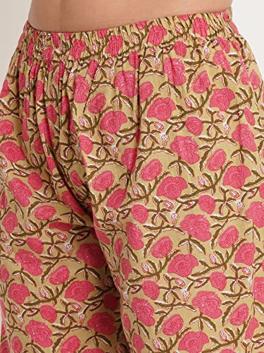 Image of Amazon Brand - Anarva Jaipuri Cotton Printed Straight Kurta with Palazzos Set for Women