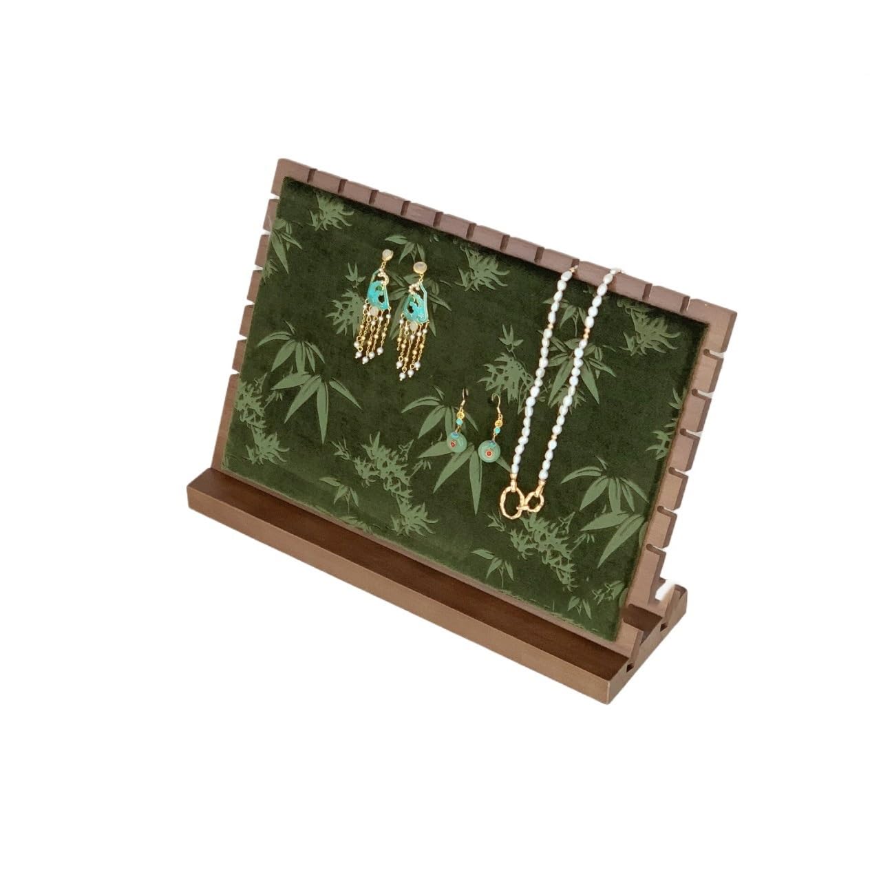 CJHFR472SG Jewelry Organizer Stands Walnut Wood Velvet Jewelry Rack Organizer for Necklace Storage Dressing Table Jewelry Display Stand