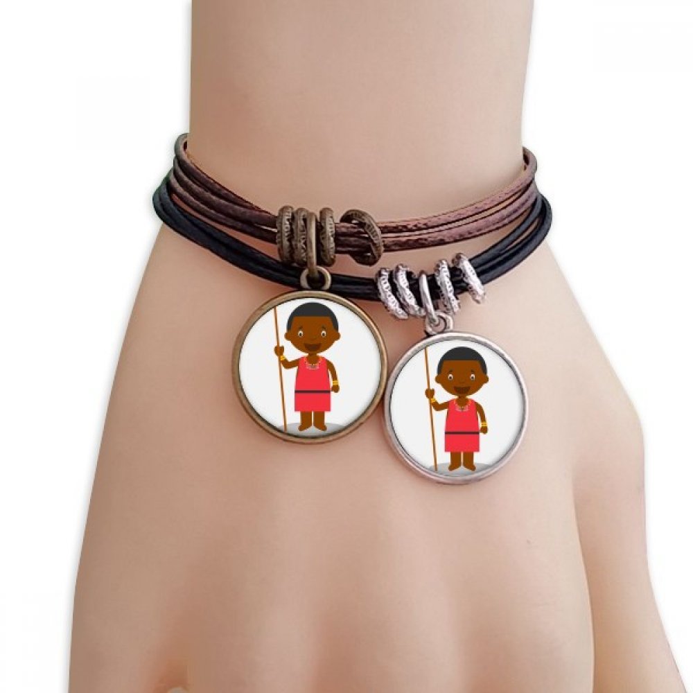 DIYthinker Black Wild Kenya Cartoon Bracelet Double Leather Rope Wristband Couple Set