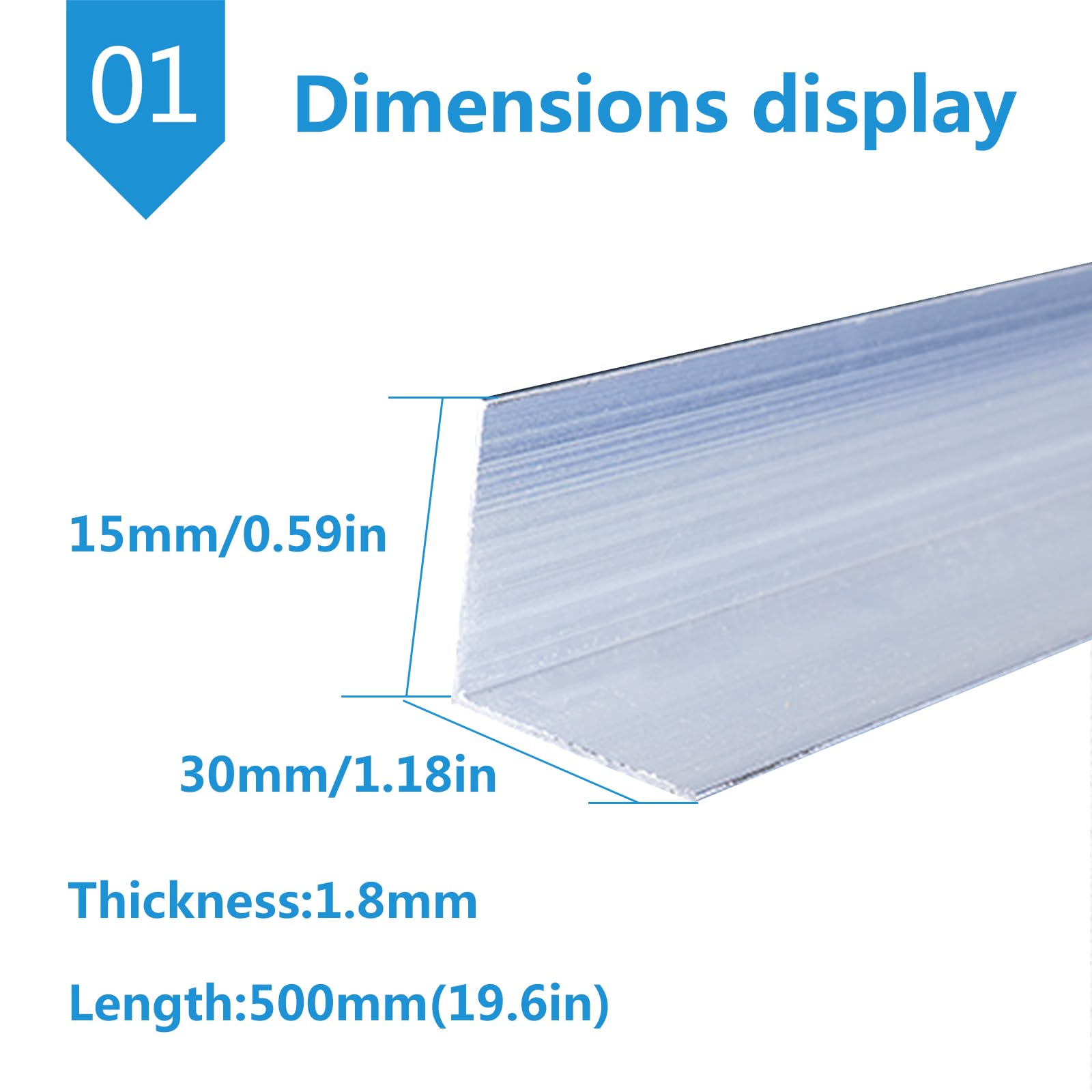 Kątownik aluminiowy w kształcie litery L, Kątownik aluminiowy w kształcie litery L, różne rozmiary, długość 500 mm(Thick:3mm,15mm x 30mm)