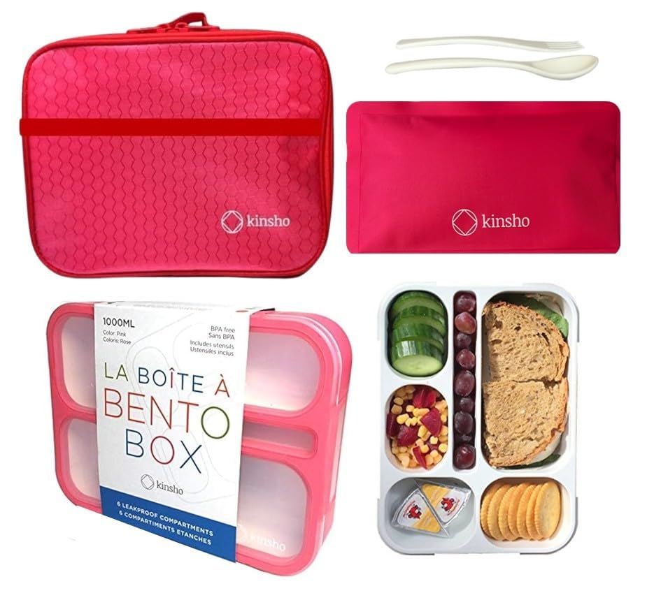 Bento Box with Lunch Bag and Ice Pack Set | Snack Containers Boxes for Kids Girls Adults | 6 Compartments Divided Portion Container Boxes Insulated...