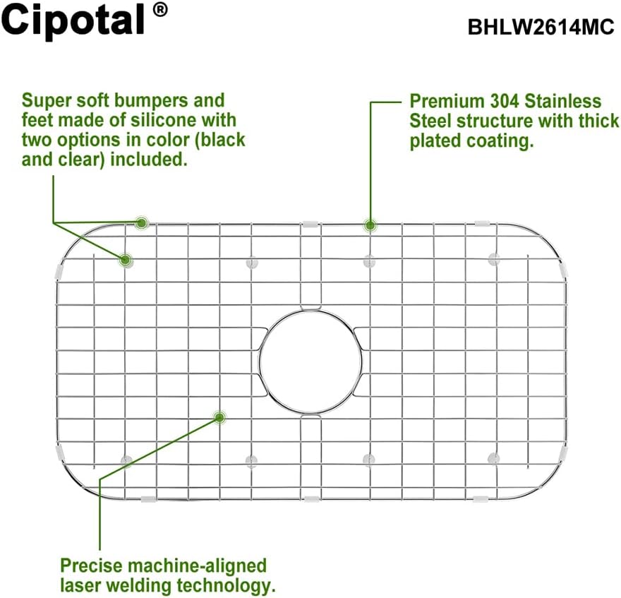 26.1 in. x 14.1 in. Centre Drain Sink Protector with Supersoft Silicone Feet in 304 Grade Stainless Steel