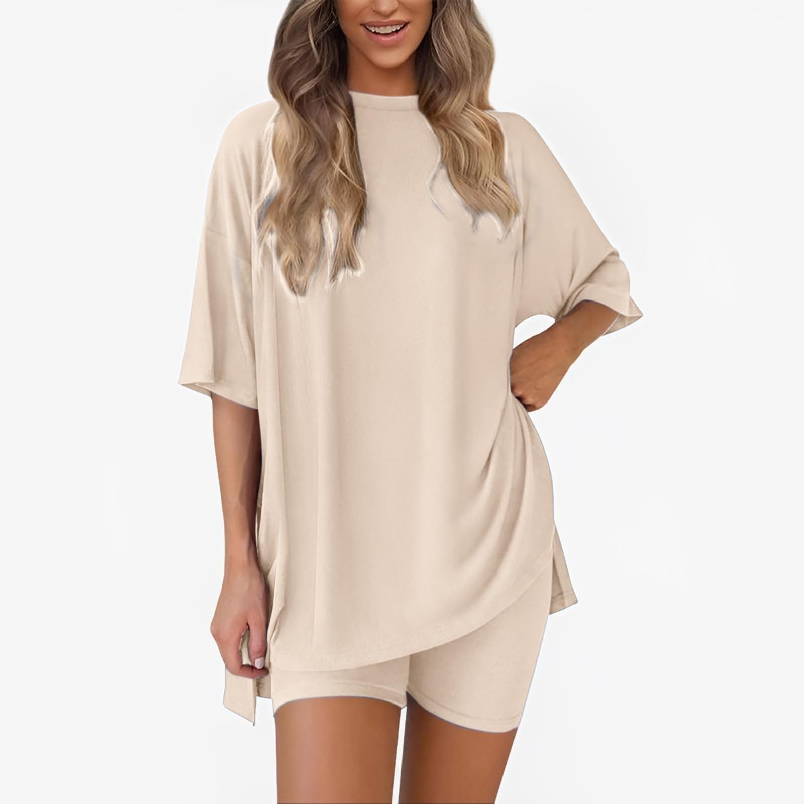 Conjunto de descanso de dos piezas para mujer, camisas casuales de verano de gran tamaño, traje de viaje — view 10