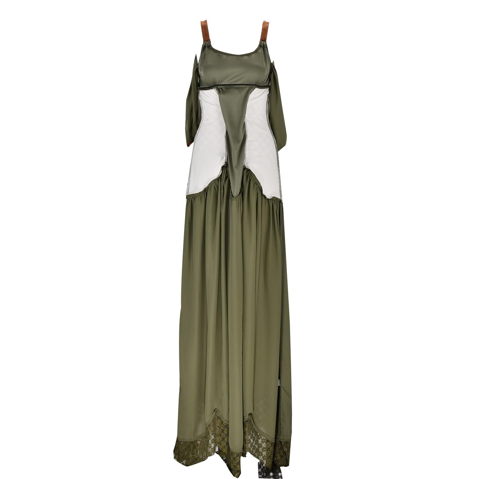 Fee Kostüm Damen Kleid -Elfe Kleid Maxikleid Waldfee Cosplay Prinzessin Kleider mit Flügeln Waldelfe Kleid Elegant Lange Partykleid Halloween Fasching Karneval Kostüm für Frauen Grün