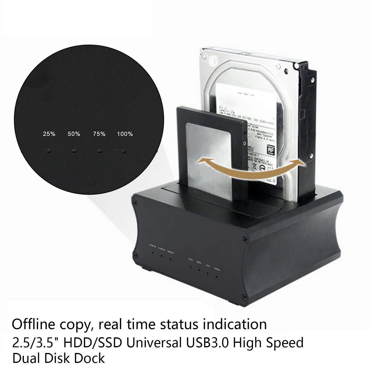 Stacja dokująca USB3.0 z zewnętrznym dyskiem twardym, z adapterem NGFF M.2/mSATA, funkcją klonowania w trybie offline, 6Gbps Dual Bay HDD Docking Station (EU)
