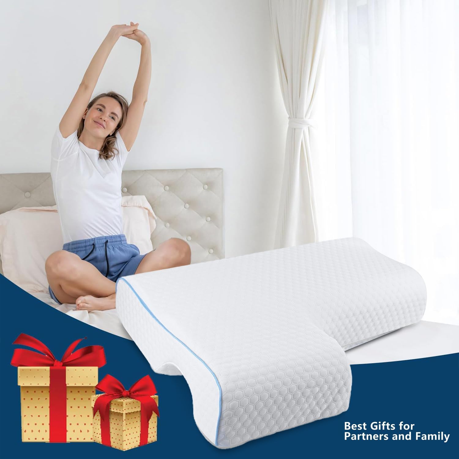 Arched Memory Cuddle Pillow for Couple, Anti-Compression Hand Memory Foam Neck Pillow, Multifunction Health Medical Pillow with Pillowcase (Right Arm)