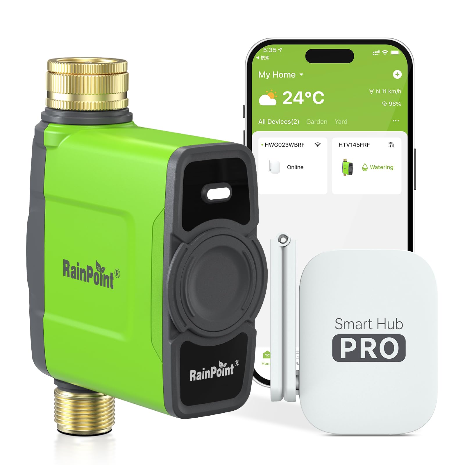 RAINPOINT Bewässerungscomputer WLAN mit Messing Einlass und Auslass, Smart Bewässerungssteuerung, APP/Sprachsteuerung, Wetterbasiert, Automatisches Bewässerung für Garten Rasen, 6 Zeitplänen