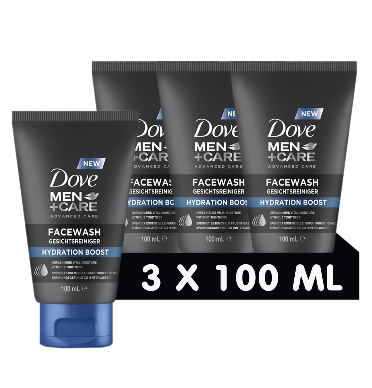 DOVE MEN + CARE Facewash Hydration Boost, Facial Cleanser, Provides Essential Moisture Without Leaving Feelings of Tension