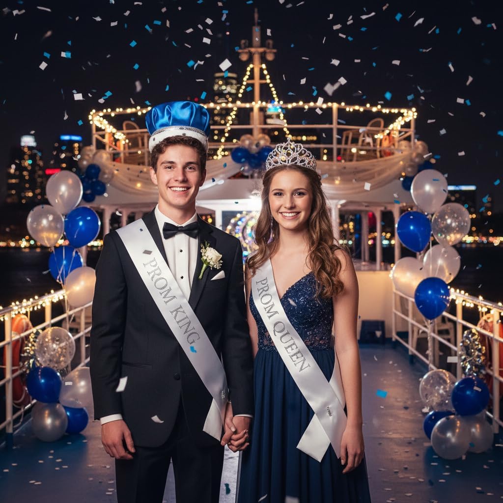 Blue Satin King Crown and Queen Tiara Royalty Set