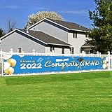 💌【Decoraciones de fiesta de graduación】Este cartel de graduación es perfecto para las decoraciones y artículos de fiesta de la clase de graduados de Felicitaciones 2022. Pancarta de graduación colgante en interiores o exteriores, apta para vallas de jardín, paredes de habitaciones, manteles, árboles, puertas, techos, decoración de fondo de fotos de graduación, etc.