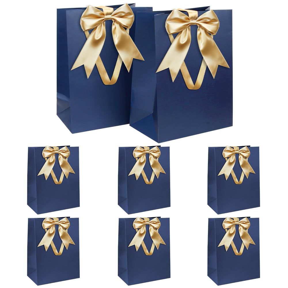 Gift Bags Set, Blue Gift Bag with Ribbon Gift Bag with Handles 8pcs 21 x 31 x 12 cm Large Gift Bags for Christmas Birthday Wedding Anniversary