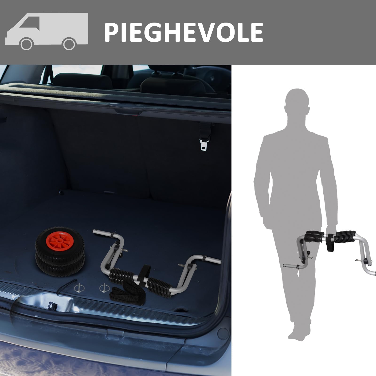 HOMCOM Carrello Porta Kayak, Trolley Carrello Porta Canoa Pieghevole in Alluminio con Imbottiture Antiscivolo