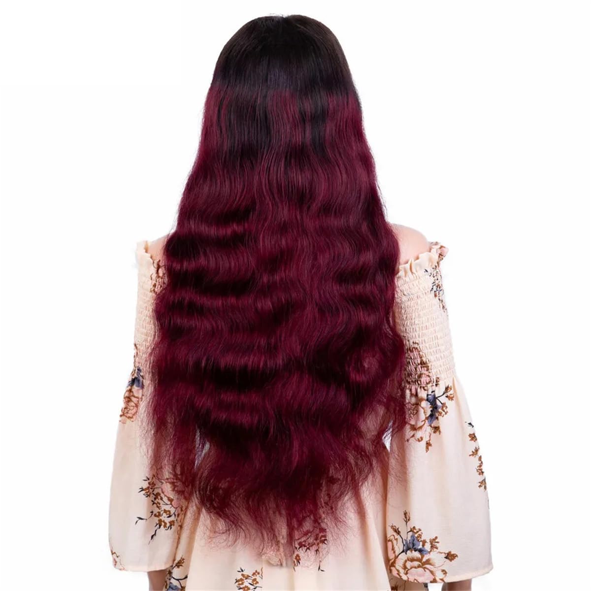 Women's 30 Inches Body Wave 4 * 4 Lace Closure Wigs Brazilian Human Hair Wigs Ombre Burgundy Lace Front Wigs