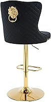 Vista 5 de Juego de 2 taburetes de bar negros y dorados, taburetes de bar de terciopelo con respaldo de ala alta, modernas sillas de bar tapizadas, taburete