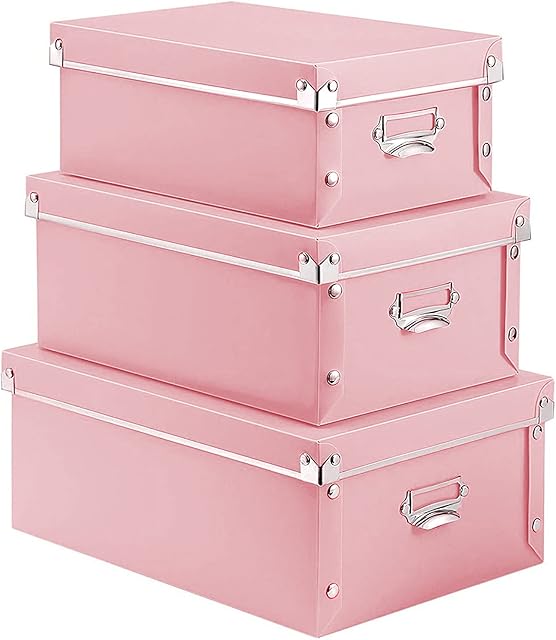XUCHUN File Storage Boxes, Foldable Storage Bins with Lid 3 in 1 Set, Press-Stud Fastening, Moisture-Proof, Space Saving Storage, Storage Box for Photoes, Toys, Files, Closets