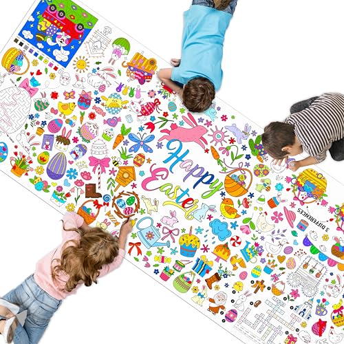 Image of Easter Coloring Poster, Large Coloring Activity Paper 75 inch x 31 inch Jumbo Size Versatile Paper DIY Painting Drawing Banner /Tablecloth for School, Spring Theme Parties, Wall Decor
