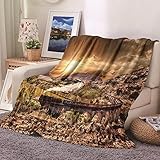 Daesar - Manta Cama Grande,Manta Suave Cama 90 Mantas Invierno Patrón de Montaña y Tren Manta de Sofa Franela 160x200cm Manta Cama Blanco Verde Marrón