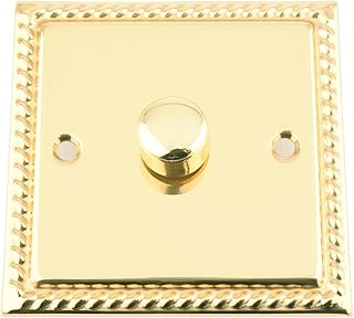 Light Dimmer Switch 1 Gang - Push On/Off 400W - Polished Brass - Georgian - 1 Gang 2 Way 10 Amp