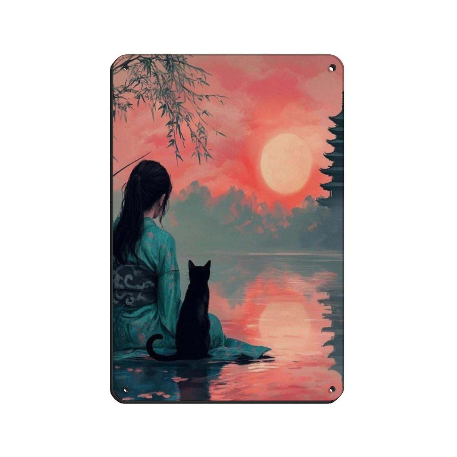 Lxwnze 20L X 30W Cm Serene Japanese Sunset Art Poster Tin Sign Vintage Metal Pub Club Cafe Bar Home Wall Art Decoration Poster Retro 8X12inch(20X30cm)