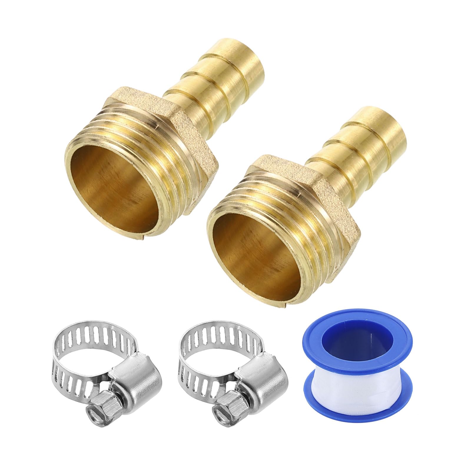 sourcing map 2Pcs Brass Hose Barb Fittings, 3/8" Barb x G1/2" Male Thread Hose Connector with Hose Clamps for Water Fuel Gas Oil Transportation and Pipeline Maintenance