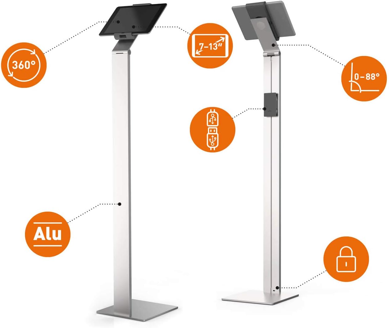 Silver Adjustable Floor Stand for Tablets 7-13 Inches