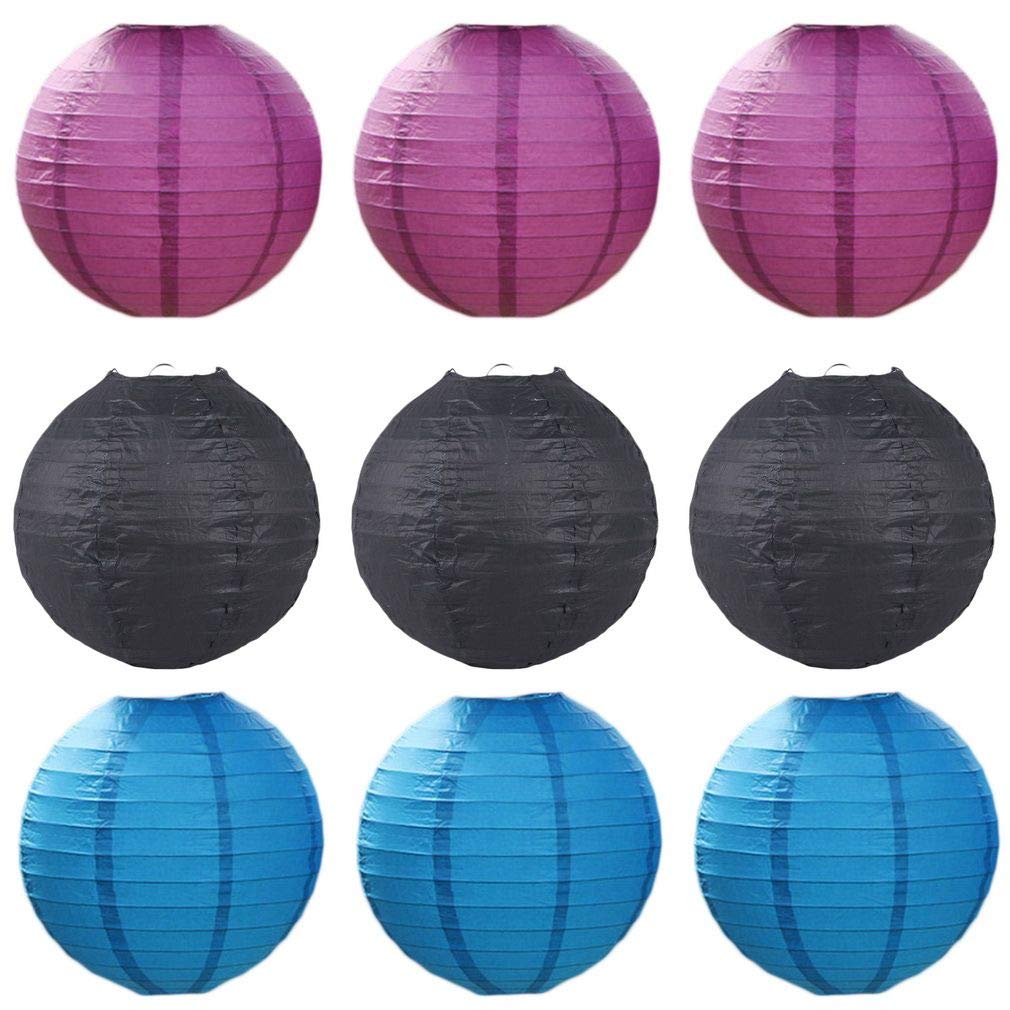 Xiang Ru 9PCS Round Chinese Paper Lanterns Decorations for Weddings Parties Black+Dark Blue+Purple Red 20CM (7.88") — image 1