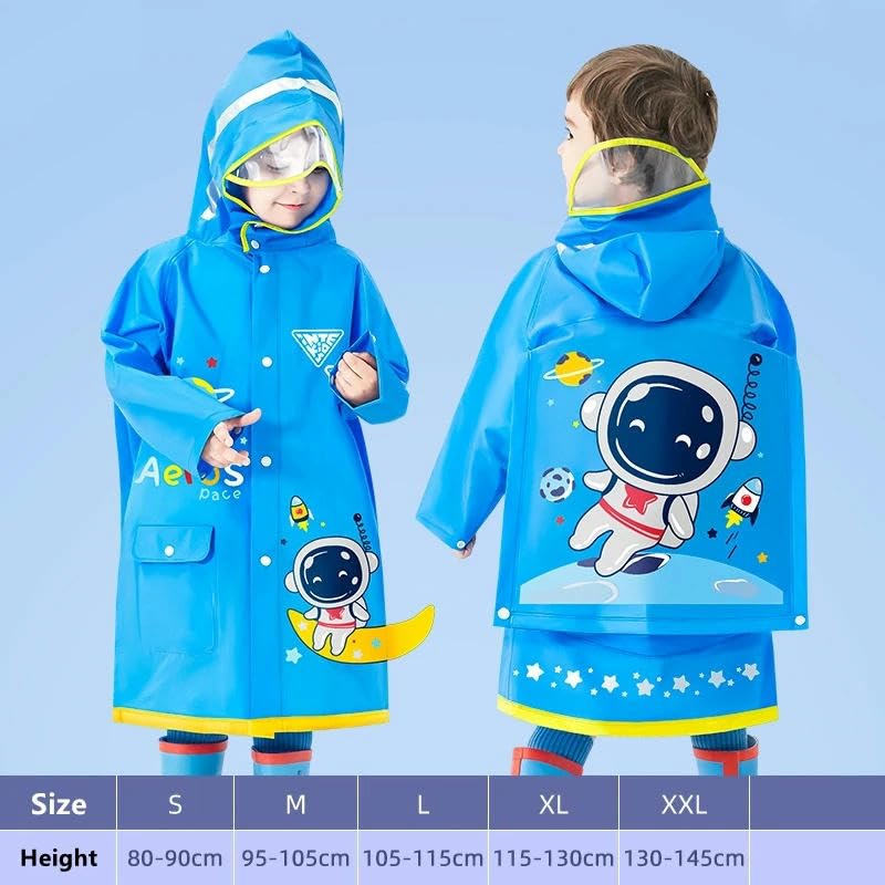 Kids Raincoat Wateproof Children Dinosaur Unicorn Rain Poncho Rain Coat Jacket with Backpack Position 6