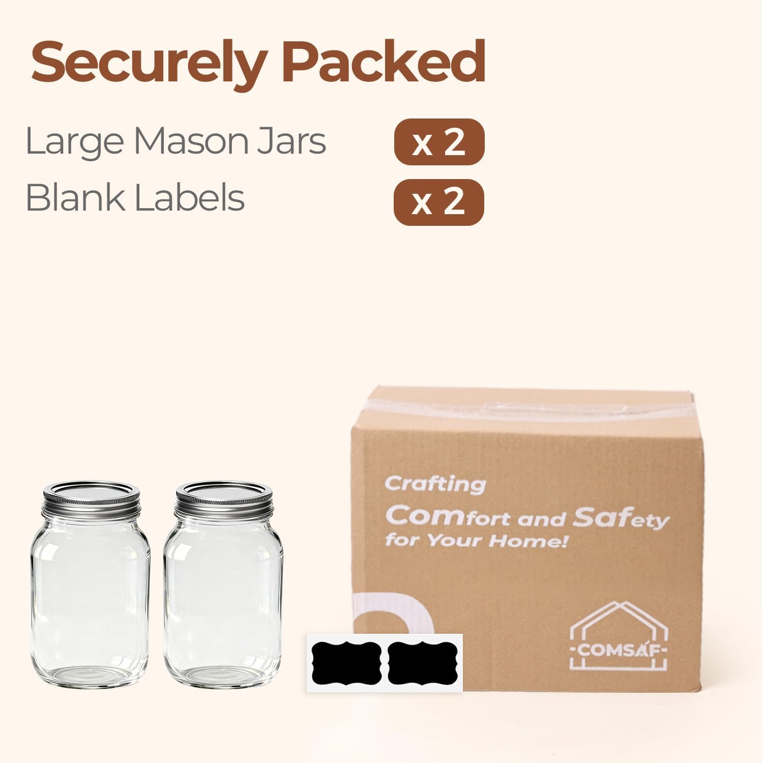 ComSaf Wide Mouth Mason Jars 32 oz with Lids 2 Pcs, Quart Mason Jars with Seal Band, Large Glass Jars, Large Canning Containers for Pickles, Jams, Sauces, Salsa, Sourdough, Salad, Suntea, Food Storage - Image 8