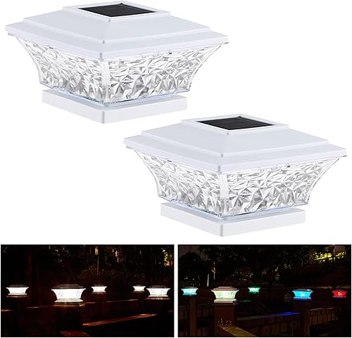 Miniatura 31 de HUYIENO Luces solares para postes de iluminación LED para exteriores, cubierta de valla, dos modos de luz, blanco cálido/blanco brillante, adecuado